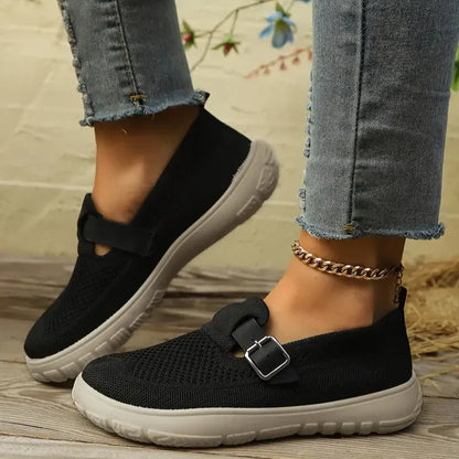 Momount Damen Slipper-Sneaker – Strick-Mesh, Schnallenriemen, gepolstert, fürs Gehen