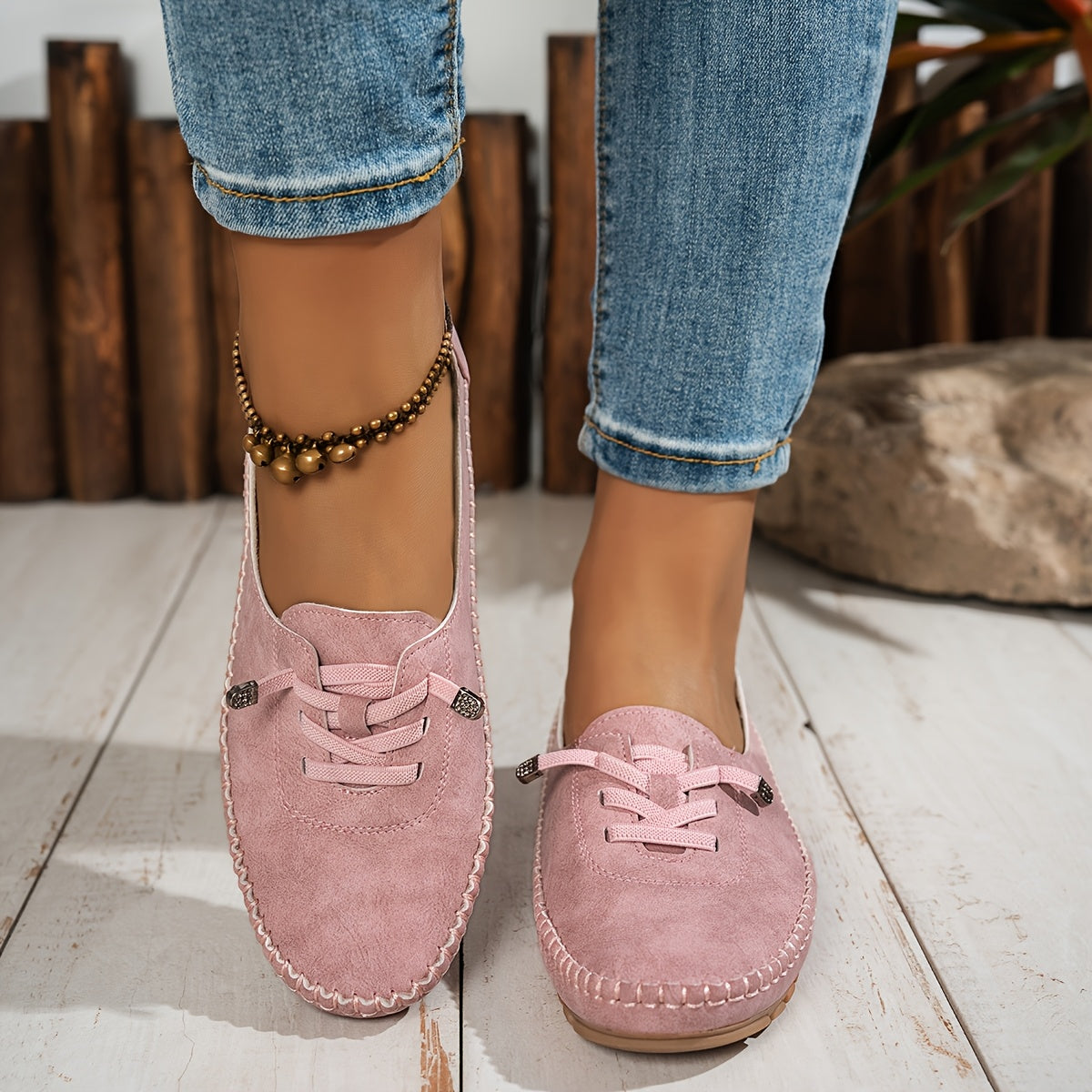 Momount Damen Mokassin-Loafer – Wildleder Handgenäht Slip-On Elastisch Komfort