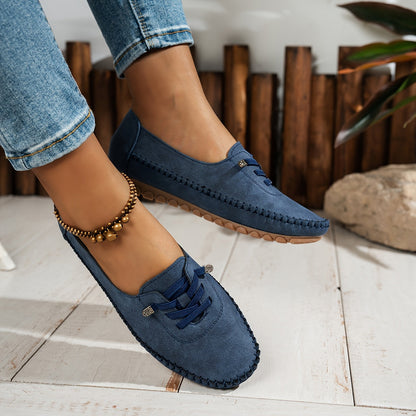 Momount Damen Mokassin-Loafer – Wildleder Handgenäht Slip-On Elastisch Komfort