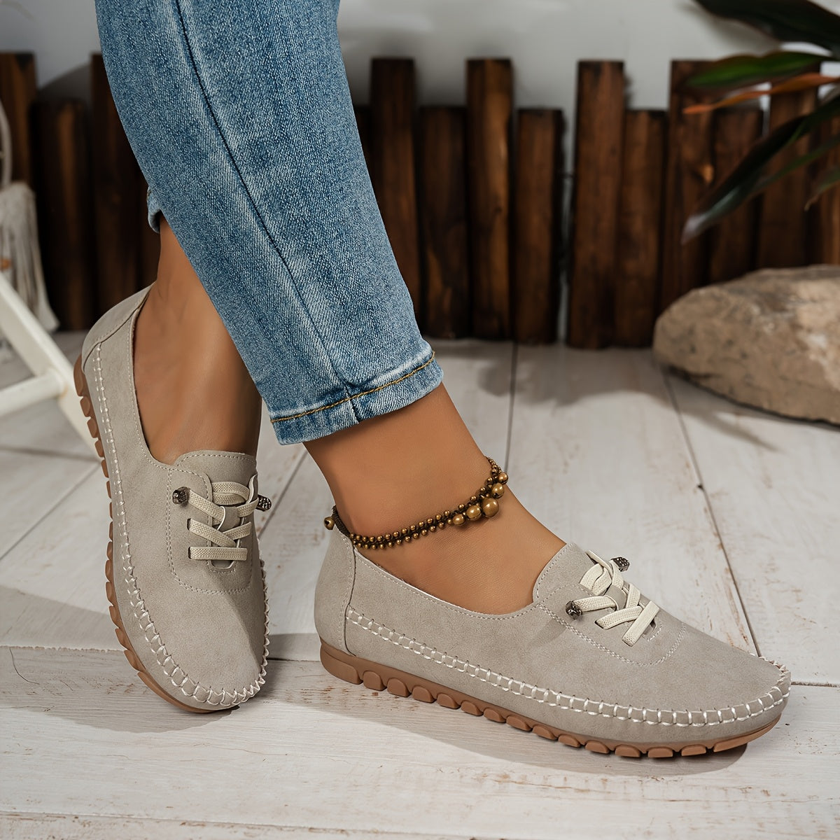 Momount Damen Mokassin-Loafer – Wildleder Handgenäht Slip-On Elastisch Komfort