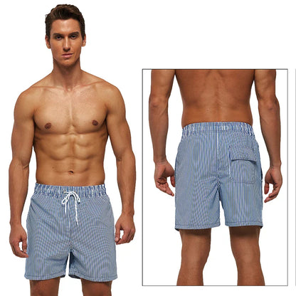 Momount Men Swim Shorts – Striped Drawstring Quick Dry Summer Beach