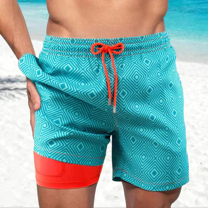 Momount Men Swim Shorts – Palm Print Compression Liner Quick Dry Mid