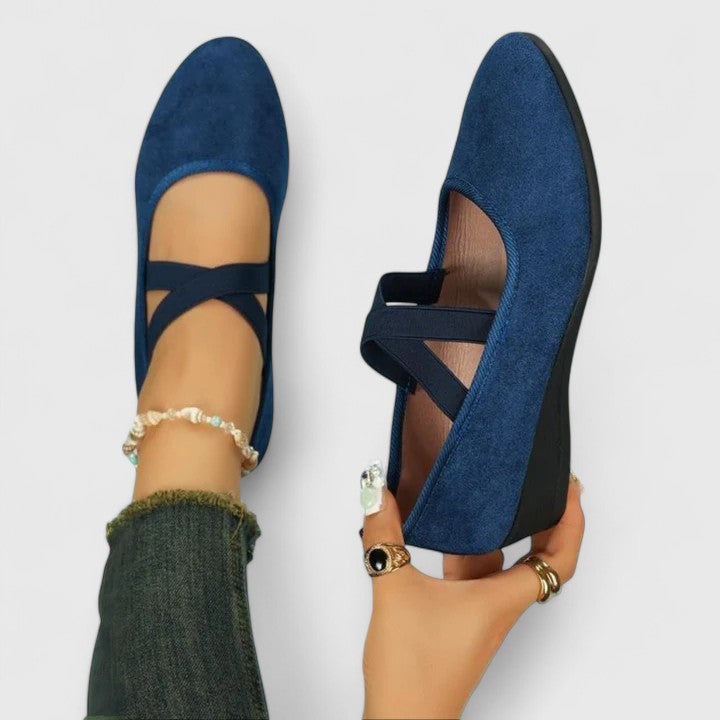 Momount Damen Ballerinas – Wildleder Elastischer Kreuzriemen Runde Zehe Slip-On