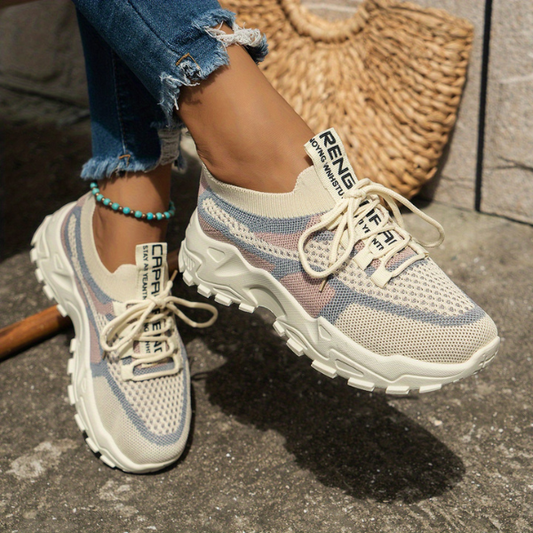 Momount Damen klobige Sneaker – Mesh, Schnürung, Plattform, Color-Blocking, Dad-Style