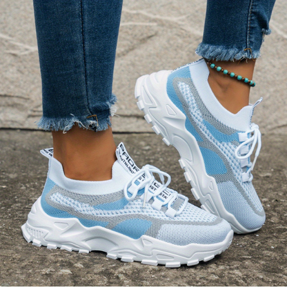 Momount Damen klobige Sneaker – Mesh, Schnürung, Plattform, Color-Blocking, Dad-Style