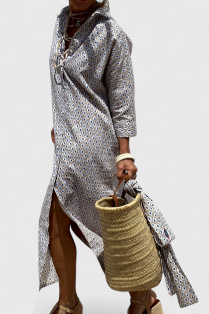Momount Women’s Shirt Midi Dress – Striped Long Sleeve Casual Summer Beach Dress
