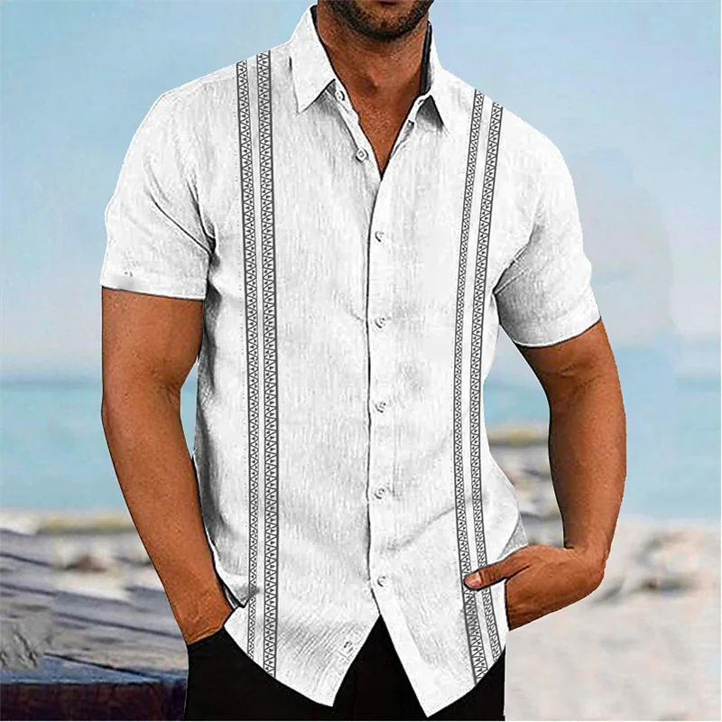 Momount Men Guayabera Linen Shirt – Long Sleeve Embroidered Panels Beach
