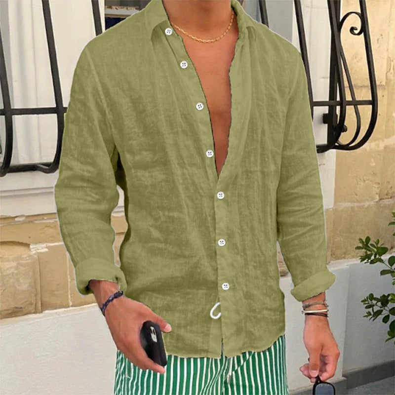 Momount Men Linen Shirt – Long Sleeve Relaxed Fit Summer Casual