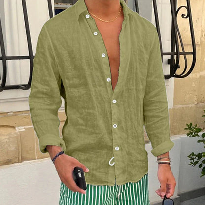 Momount Men Linen Shirt – Long Sleeve Relaxed Fit Summer Casual