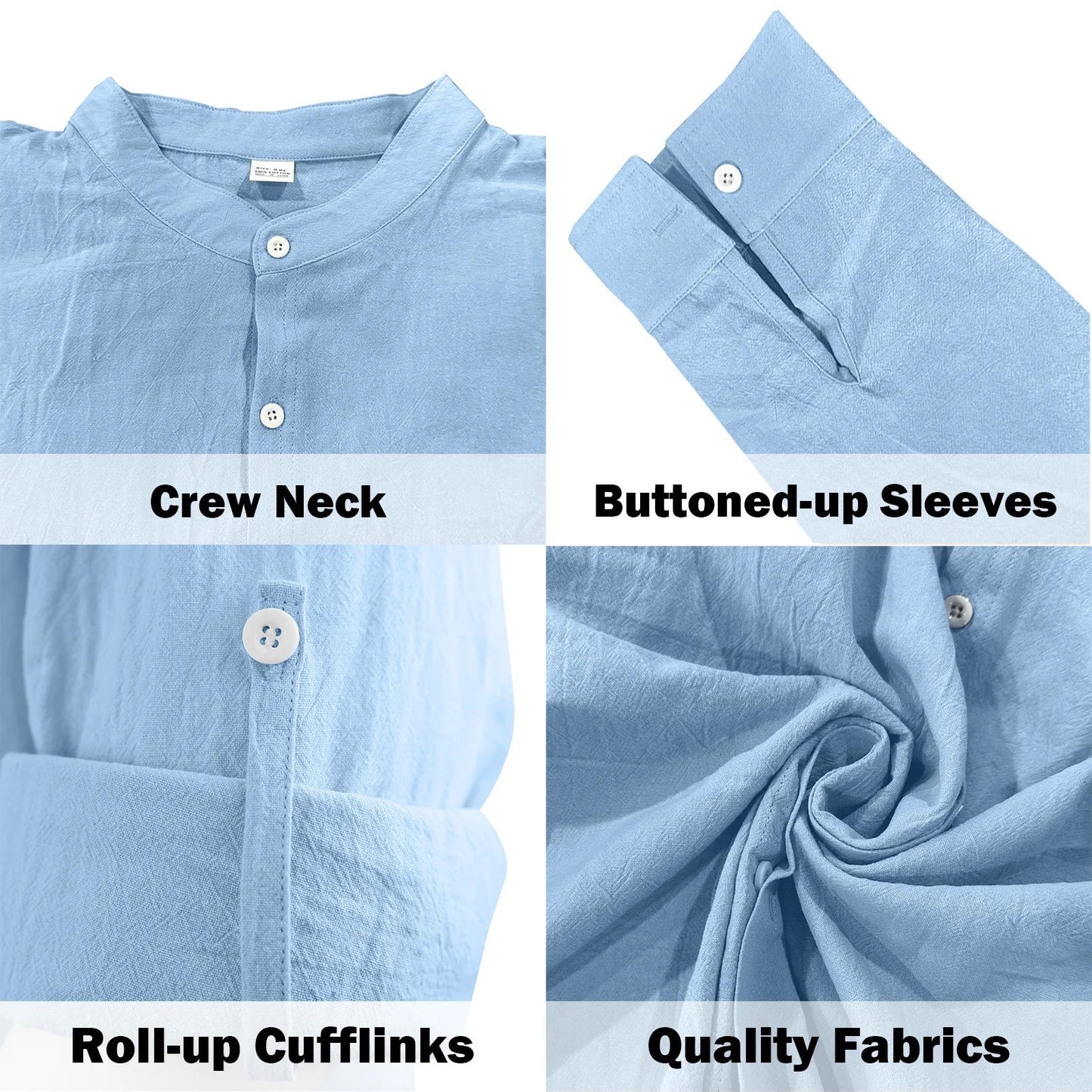 Momount Men Linen Shirt – Long Sleeve Slim Fit Band Collar Classic