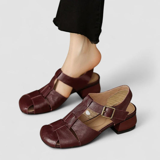 Arabella | Vintage Buckle Leather Block Heel Sandals