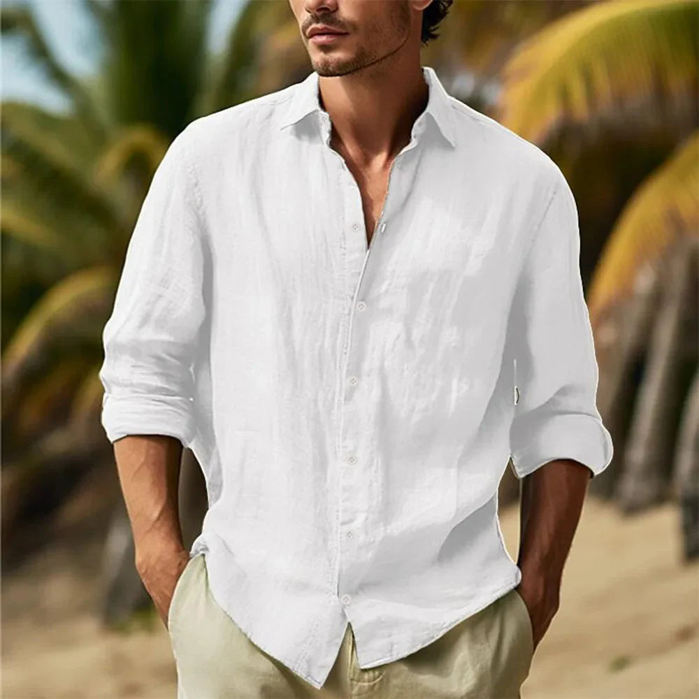 Momount Men Linen Shirt – Long Sleeve Button Up Relaxed Fit Beach