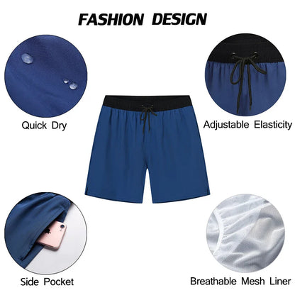 Momount Men Swim Shorts – Elastic Waist Mesh Liner Drawstring Pocket