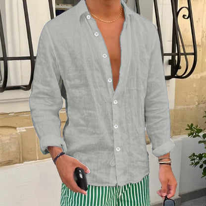 Momount Men Linen Shirt – Long Sleeve Relaxed Fit Summer Casual