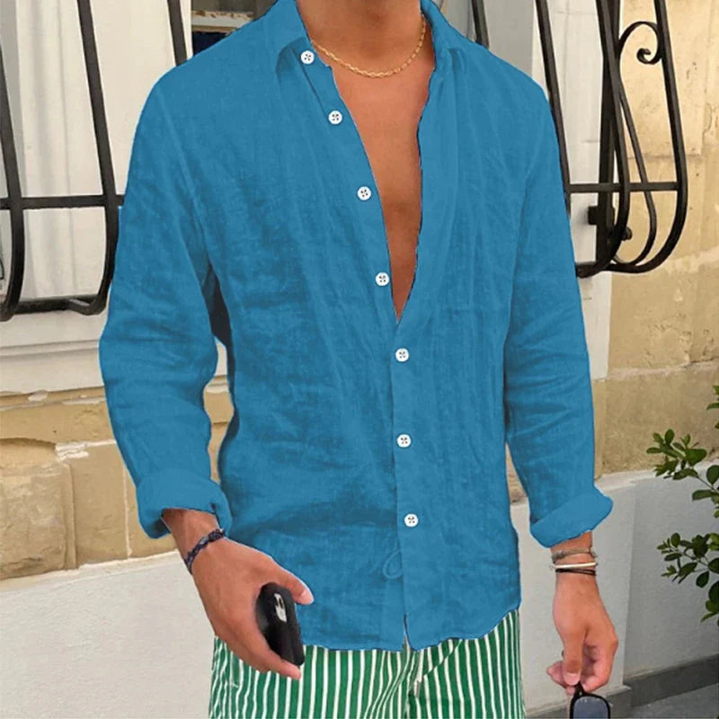 Momount Men Linen Shirt – Long Sleeve Relaxed Fit Summer Casual