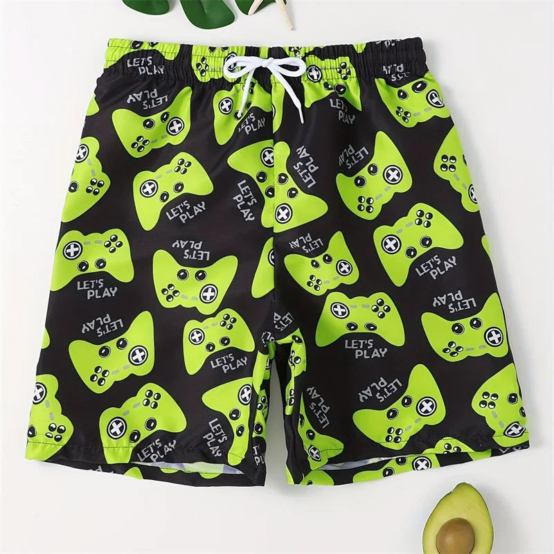 Momount Men Swim Shorts – Gaming Controller Print Drawstring Mid Length