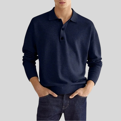 Momount Men Knit Polo Shirt – Long Sleeve Classic Collar Everyday