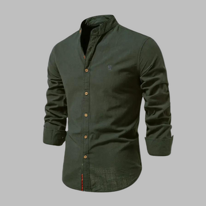 Momount Men Shirt – Long Sleeve Mandarin Collar Button Up Military