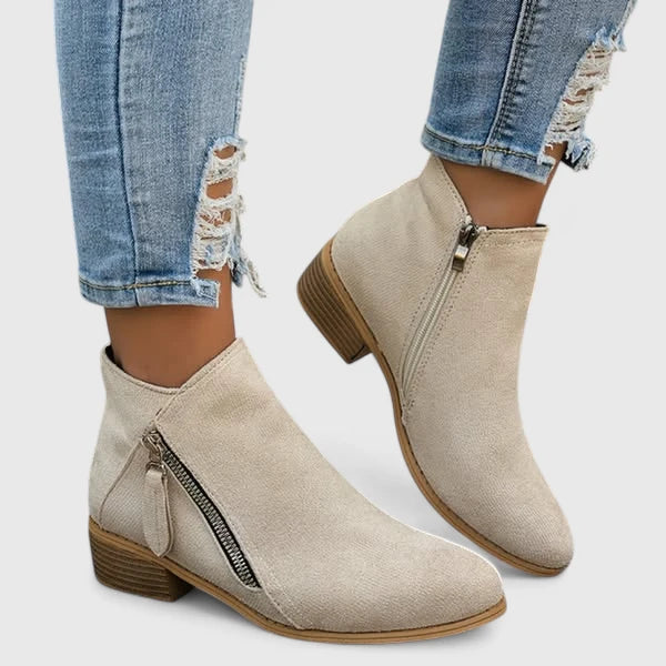 Theodora | Vintage Denim Zip Ankle Boots