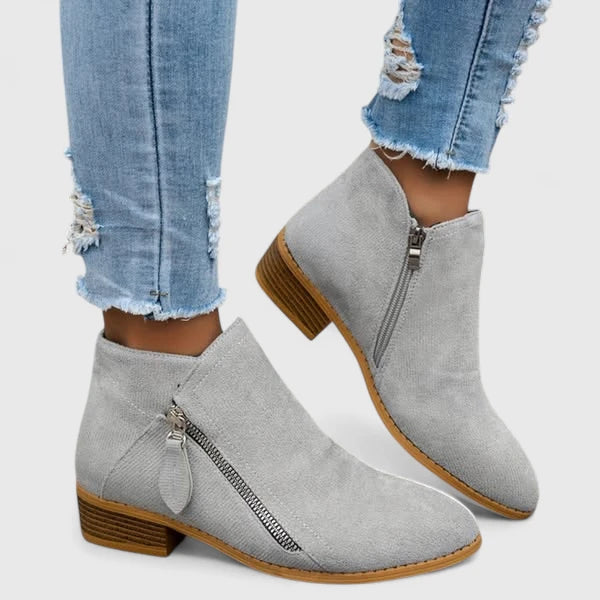 Theodora | Vintage Denim Zip Ankle Boots