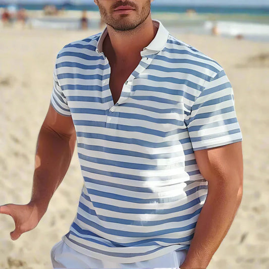 Momount Men Striped Polo Shirt – Short Sleeve Summer Beach Casual