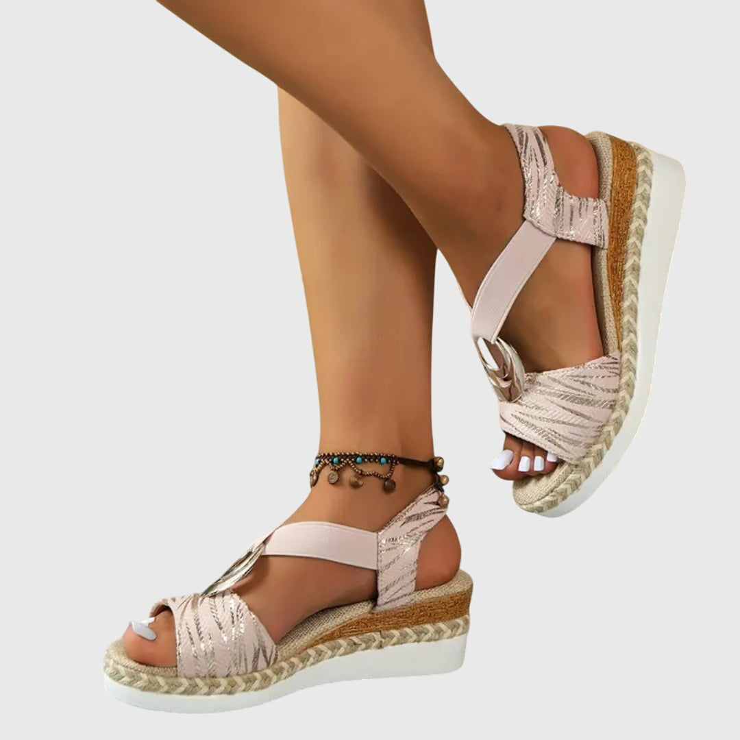 Momount ženske espadrile wedge sandale – puder ružičasta, metalik remen oko gležnja