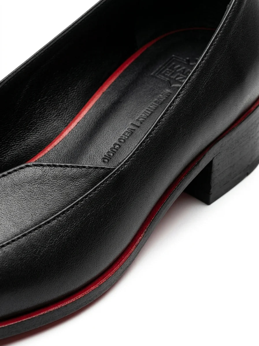 Women's Closed Toe Flats – Slip-On Flat Sole - Black - detail