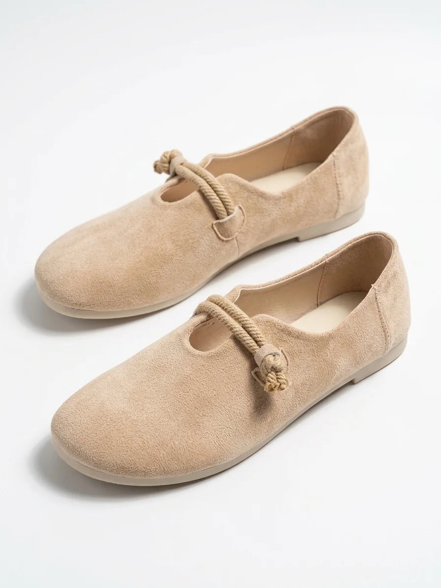 Women's Loafers – Round Toe Rope Detail Slip-On - Beige - 3/4
