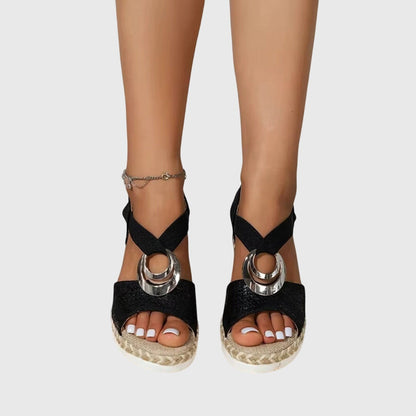 Momount ženske espadrile wedge sandale – puder ružičasta, metalik remen oko gležnja