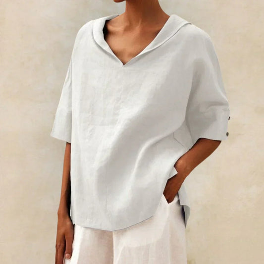 Lässige Leinenbluse Damen Oversized mit V-Ausschnitt und Seitenschlitzen – luftig im Sommer
