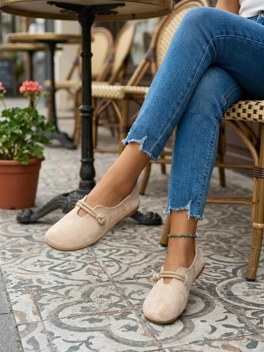 Women's Loafers – Round Toe Rope Detail Slip-On - Beige - lifestyle_cafe