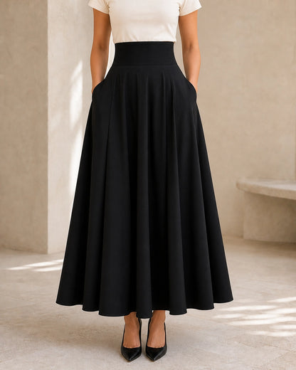 Hoch sitzender Damen-Midirock mit Schleife und Taschen — image 2