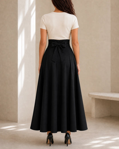 Hoch sitzender Damen-Midirock mit Schleife und Taschen — image 4