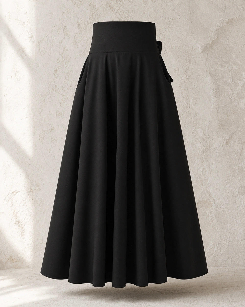 Hoch sitzender Damen-Midirock mit Schleife und Taschen — image 8