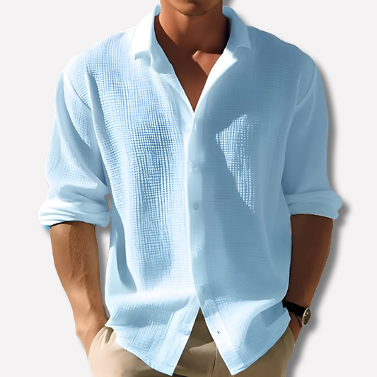 Momount Men Waffle Linen Shirt – Long Sleeve Button Up Textured Casual