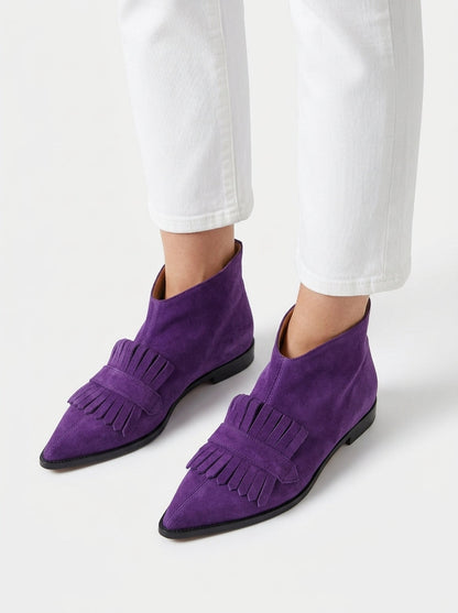 Violette | Boho gležnjarji iz semiša z resicami