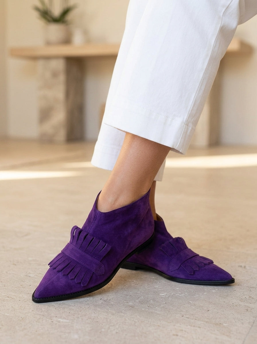 Violette | Boho gležnjarji iz semiša z resicami