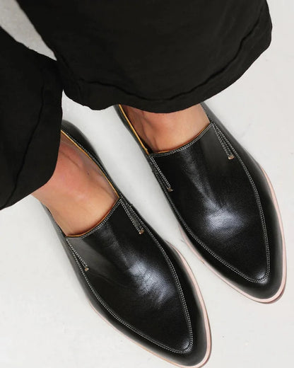 Cordelia | Black Leather Pointed Toe Professional Loafers — loafers-for-women-pointed-toe-slip-on-flats-black-03-reference-view.webp