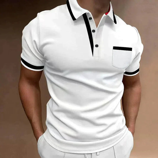 Momount Men Polo Shirt – Contrast Trim Chest Pocket Short Sleeve