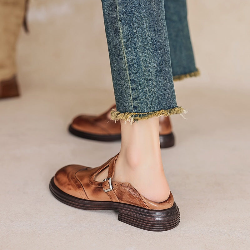 Calista | Vintage Brown Oxford Mary Jane Platform Shoes