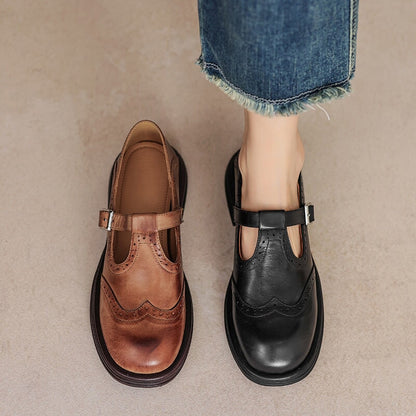 Calista | Vintage Brown Oxford Mary Jane Platform Shoes