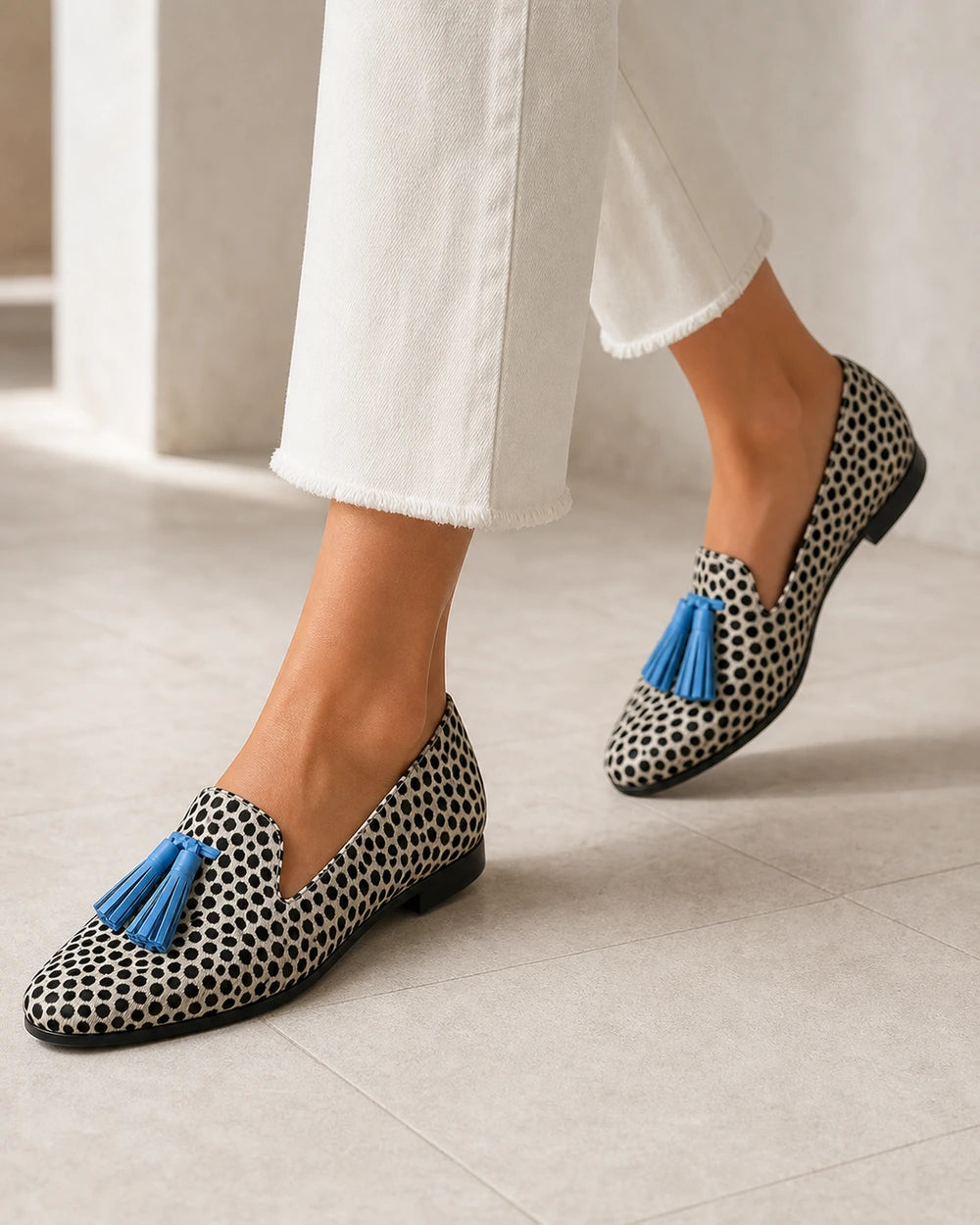 Damen-Loafer im Animal-Look mit blauen Quasten — Produktbild 7