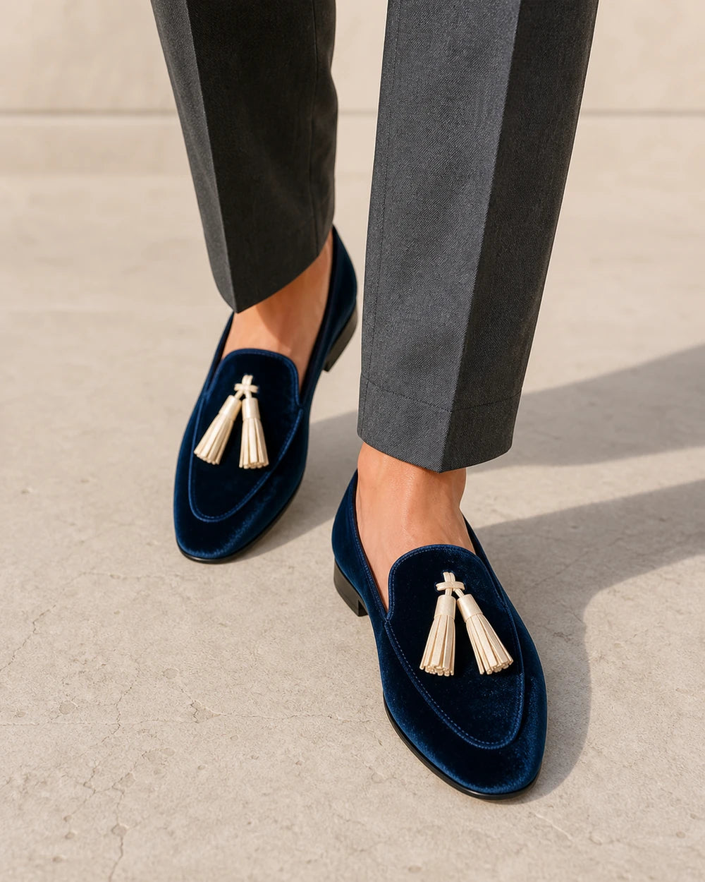 Blauer Damen-Loafer in Samtoptik mit Quasten — Produktbild 7