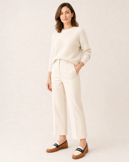 Braun-cremefarbener Damen-Loafer mit runder Spitze — Produktbild 2