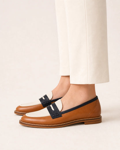 Braun-cremefarbener Damen-Loafer mit runder Spitze — Produktbild 4