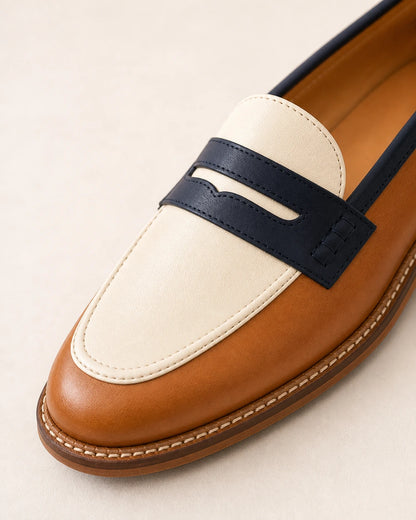 Braun-cremefarbener Damen-Loafer mit runder Spitze — Produktbild 6