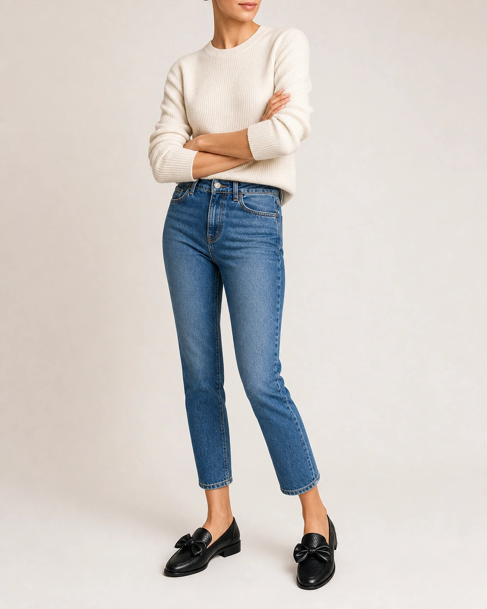Schwarzer Damen-Loafer mit Schleife und niedrigem Absatz — Produktbild 2