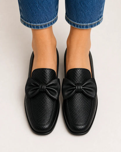 Schwarzer Damen-Loafer mit Schleife und niedrigem Absatz — Produktbild 5