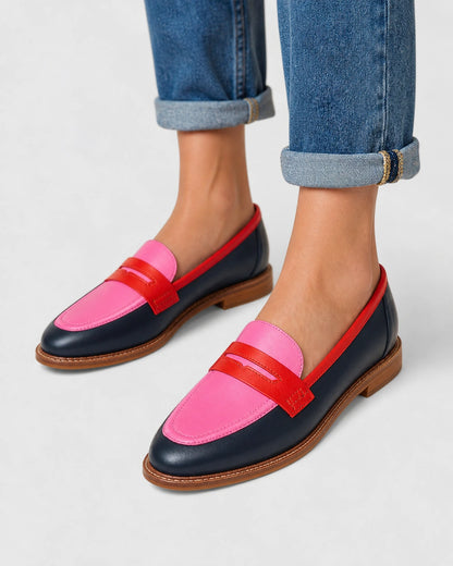 Schwarz-rosafarbener Damen-Loafer mit Riegel — Produktbild 1