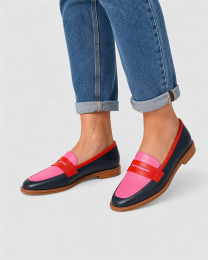 Schwarz-rosafarbener Damen-Loafer mit Riegel — Produktbild 2